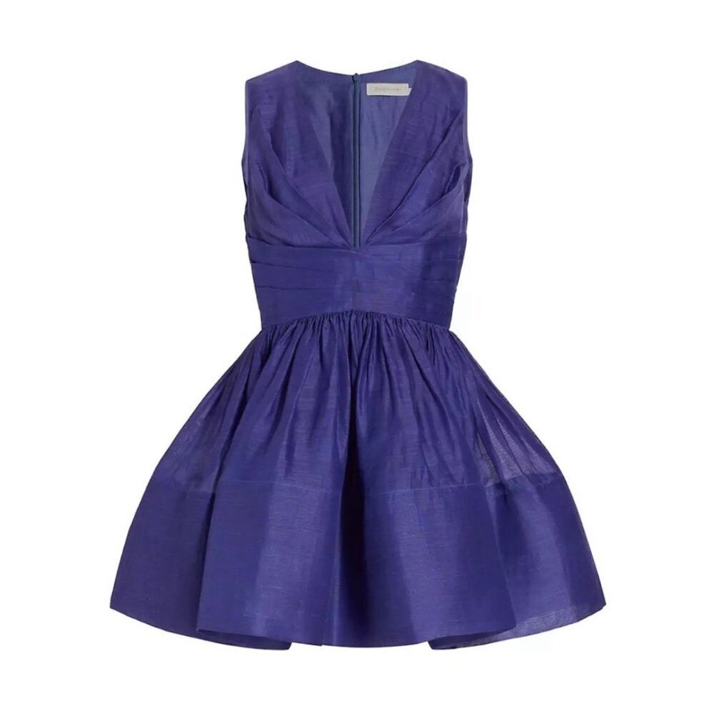Zimmermann Tama V Neck Linen Silk
Mini Dress Ultramarine